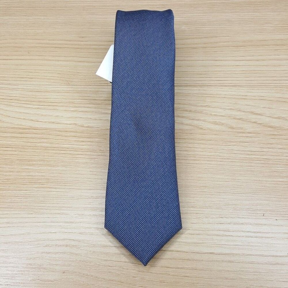 BAR III Mens Neck Tie Blue Micro Dot Slim Skinny Silk Blend